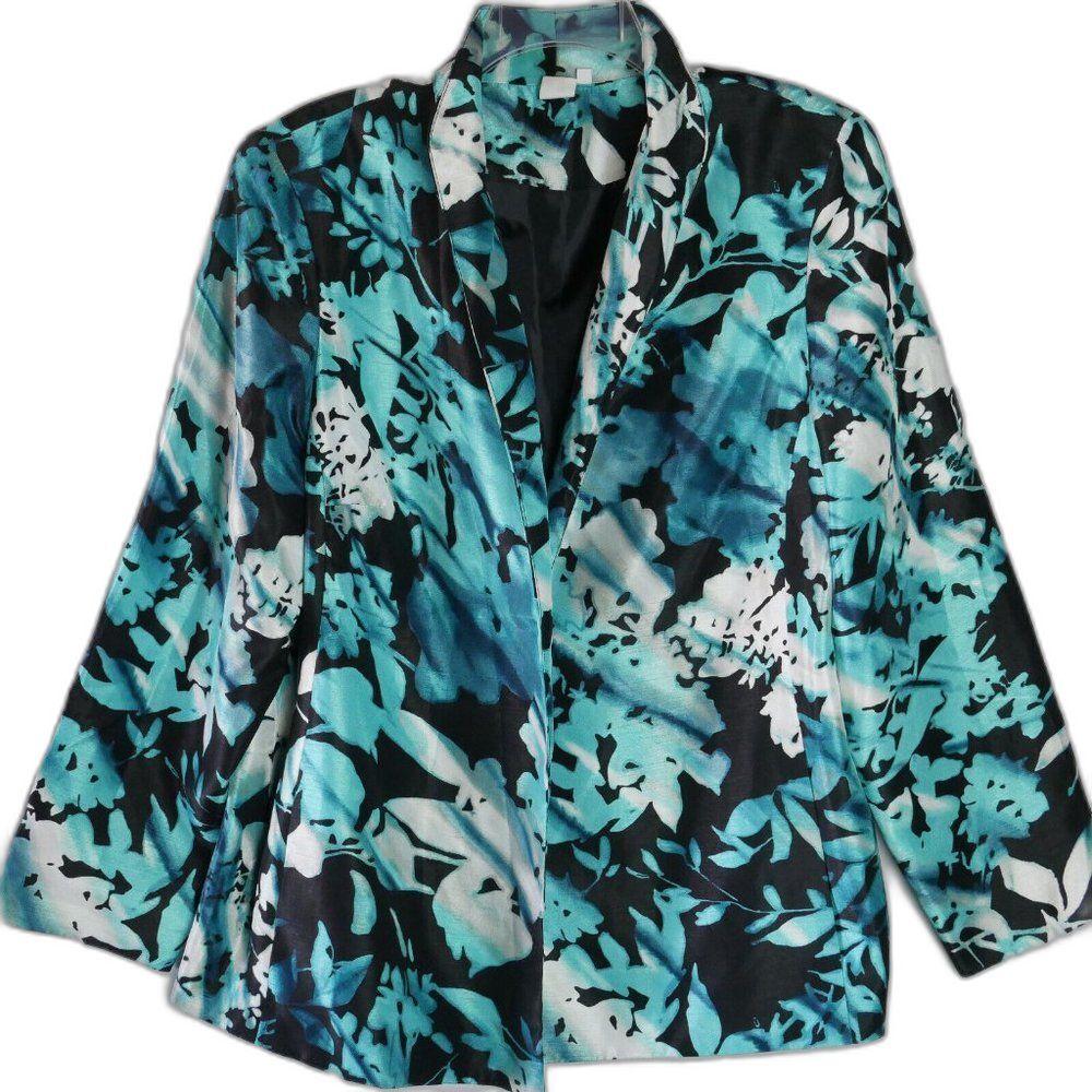 Jones New York Women's Size 1X Blue Jacket Blazer Aqua White Black Lined